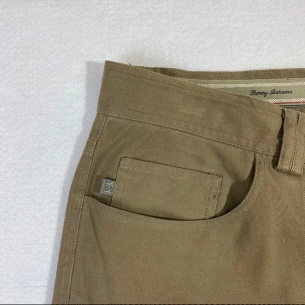 Tommy Bahama Tan Silk Blend Relaxed Straight Leg Pant Mens‎ Size 36 HEMMED Short